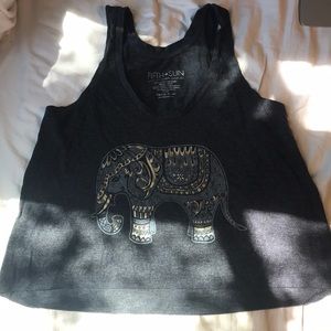 grey tank top with gold elephant